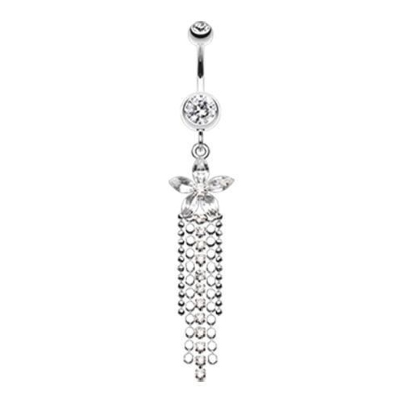 Clear Flower Delight Showers Dangle Belly Ring 14G (1.6mm) Length: 3/8″ (10mm)