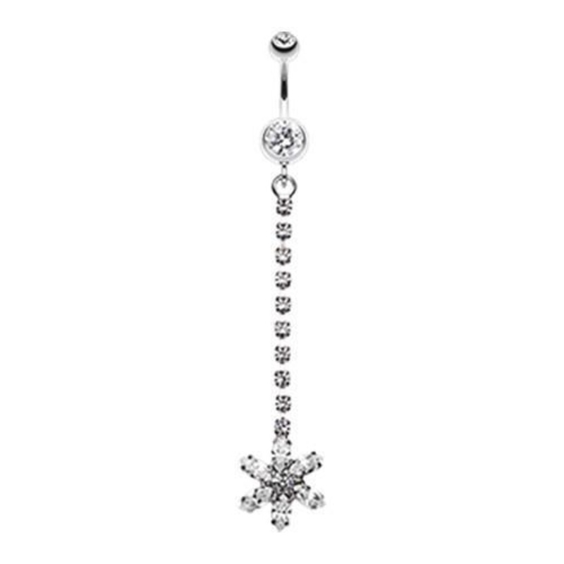 Clear Flower Journey Gem Sparkle Dangle Belly Ring 14G (1.6mm) Length: 3/8″ (10mm)