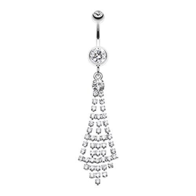 Clear Gem Drops Dangle Belly Ring 14G (1.6mm) Length: 3/8″ (10mm)