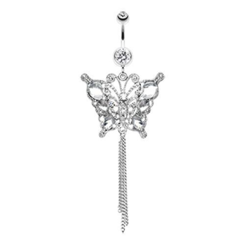 Clear Gemmed Butterfly Dangle Belly Ring 14G (1.6mm) Length: 3/8″ (10mm)