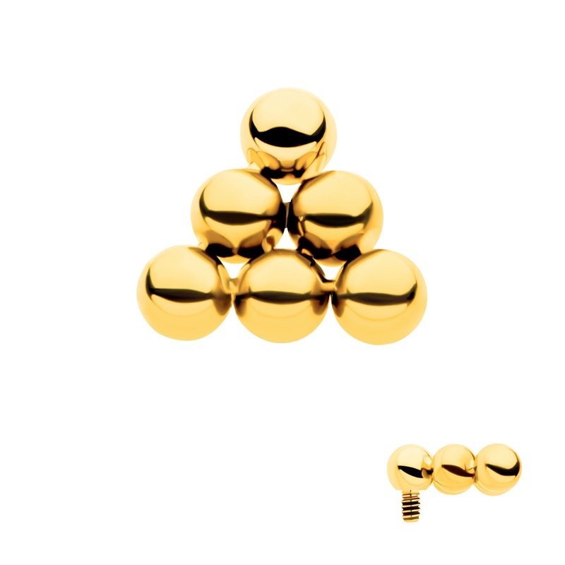 24Kt Gold PVD Titanium Internally Threaded 6 Beads Pyramid Shape Cartilage Replacement Top – 1 Piece . Ball-Size: Top: 6mm (L) x 5.45mm (W) x 2mm (H)