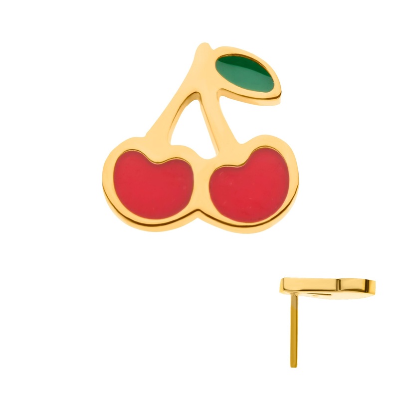 24Kt Gold PVD Titanium Threadless Enamel Cherry Labret Cartilage Replacement Top – 1 Piece . Top: 6mm (L) x 6mm (W) x 1mm (H)