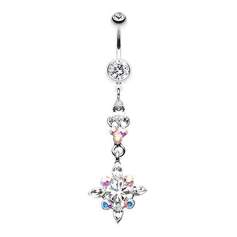 Clear Dangling Shine Drops Dangle Belly Ring 14G (1.6mm) Length: 3/8″ (10mm)