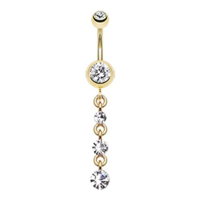Clear Golden Journey Sparkle Dangle Belly Ring 14G (1.6mm) Length: 3/8″ (10mm)