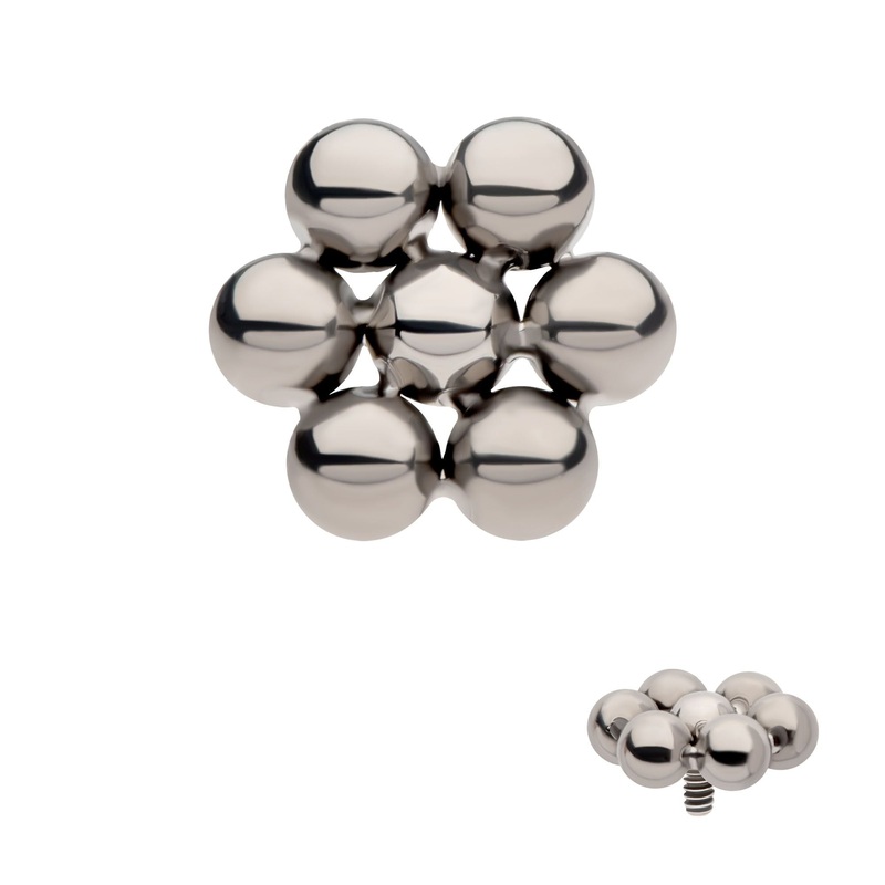Titanium Internally Threaded 7 Beads Hexagon Shape Cartilage Replacement Top – 1 Piece . Ball-Size: Top: 6mm (L) x 5.6mm (W) x 2mm (H)