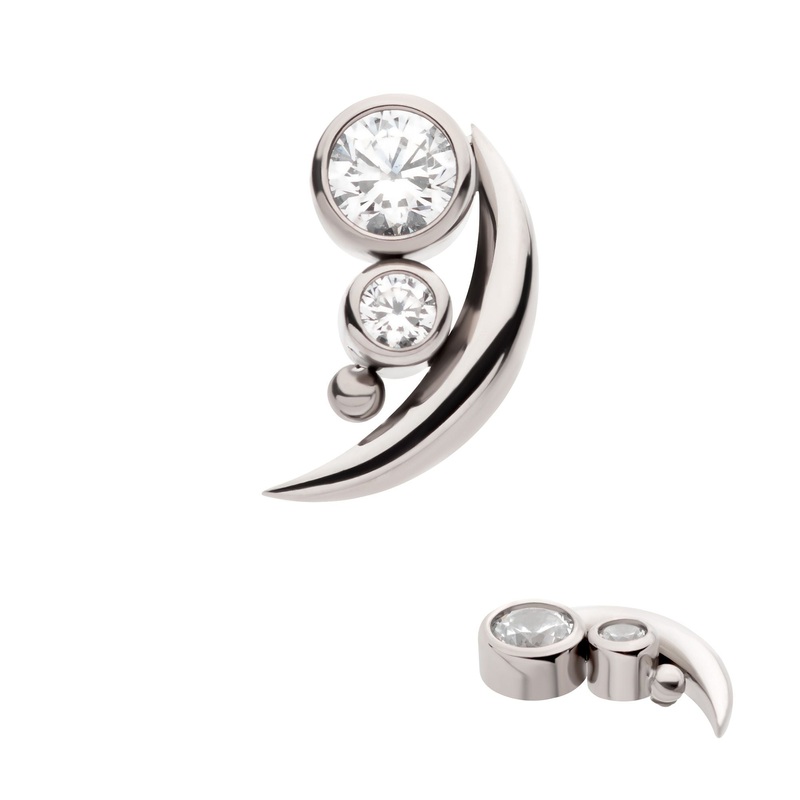 Titanium Internally Threaded Bezel Set CZ Bead Crescent Moon Cartilage Replacement Top – 1 Piece . Ball-Size: Top: 7.55mm (L) x 4.3mm (W) x 2mm (H) |2pcs Gem Clear