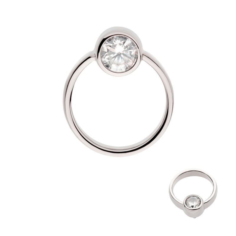 Titanium Internally Threaded Bezel Set CZ Cut Out Circle Cartilage Replacement Top – 1 Piece . Ball-Size: Top: 8mm (L) x 7mm (W) x 2mm (H) |Gem: 2.5mm Clear