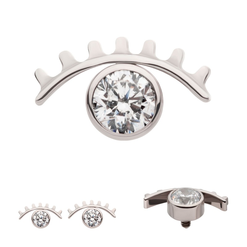 Titanium Internally Threaded Bezel Set CZ Cut Out Evil Eye Cartilage Replacement Top – 1 Piece . Ball-Size: Top: 8mm (L) x 4.6mm (W) x 2mm (H) |Gem: 2.5mm Clear