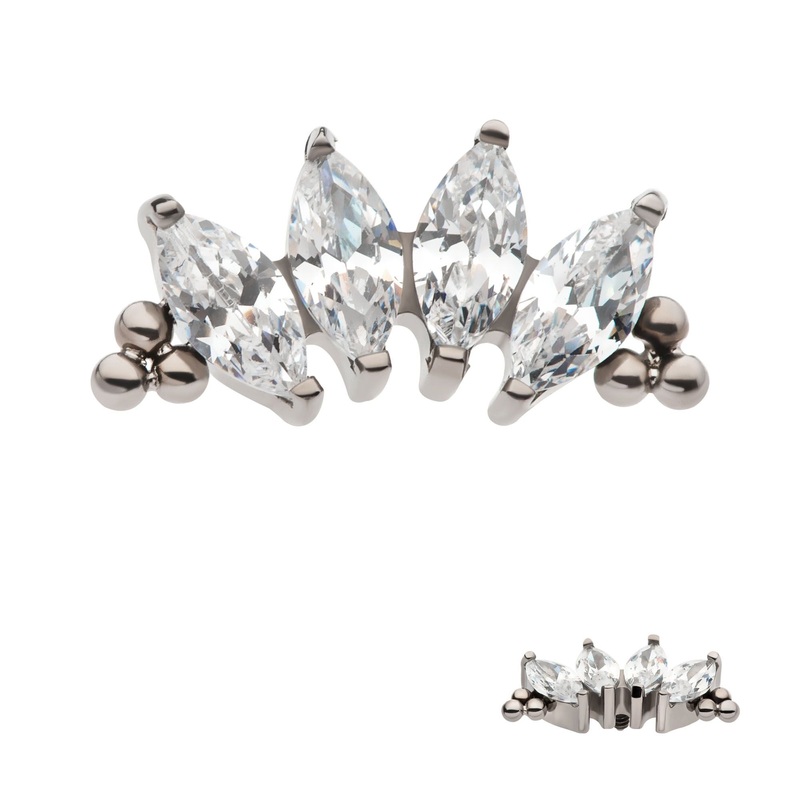 Titanium Internally Threaded Tri Beads Prong Set Marquise CZ 4-Cluster Cartilage Replacement Top – 1 Piece . Ball-Size: Top: 11mm (L) x 5.2mm (W) x 2.3mm (H) |4pcs Gem Clear