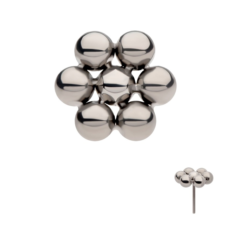 Titanium Threadless 7 Beads Hexagon Shape Labret Cartilage Replacement Top – 1 Piece . Top: 6mm (L) x 5.6mm (W) x 2mm (H)