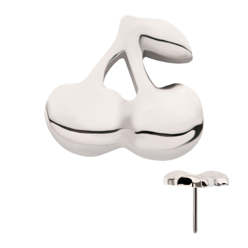 Titanium Threadless Cherry Labret Cartilage Replacement Top – 1 Piece . Top: 6mm (L) x 5.7mm (W) x 1.35mm (H)