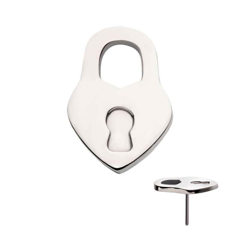 Titanium Threadless Heart Lock Labret Cartilage Replacement Top – 1 Piece . Top: 8.45mm (L) x 6mm (W) x 0.95mm (H)