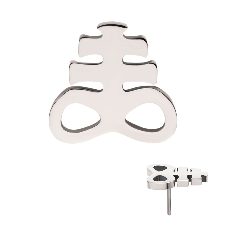 Titanium Threadless Leviathan Cross Labret Cartilage Replacement Top – 1 Piece . Top: 7.65mm (L) x 7.3mm (W) x 0.95mm (H)