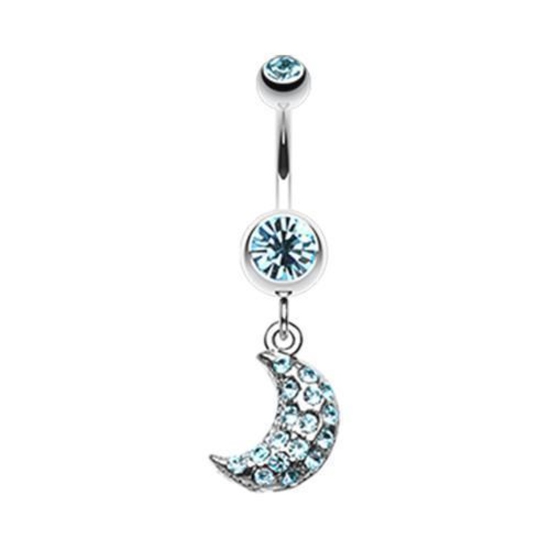 Aqua Moon Beam Dangle Belly Ring 14G (1.6mm) Length: 3/8″ (10mm)