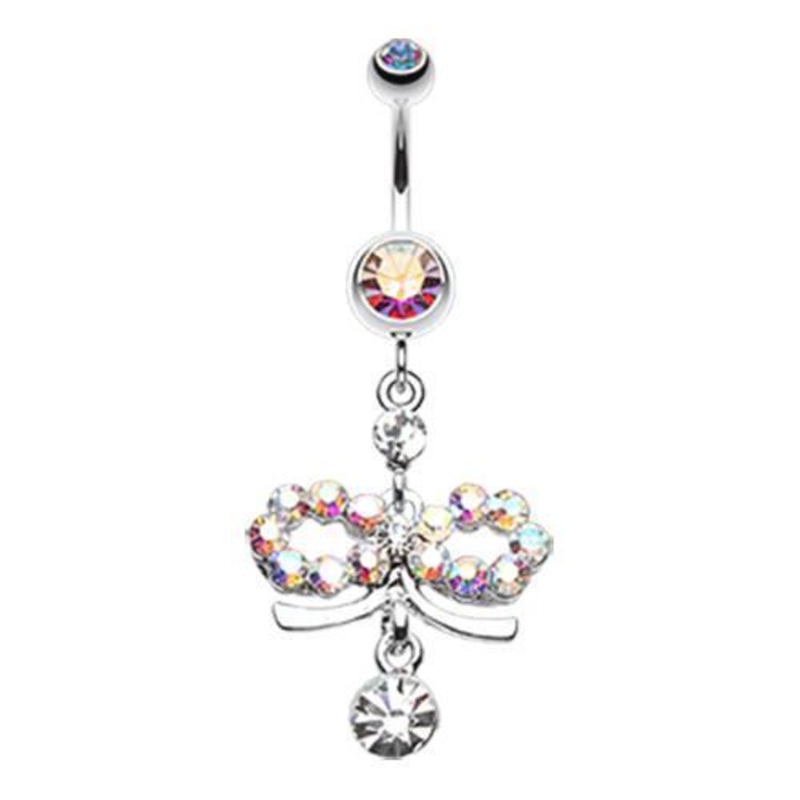 Aurora Borealis/Clear Infinity Dazzle Dangle Belly Ring 14G (1.6mm) Length: 3/8″ (10mm)