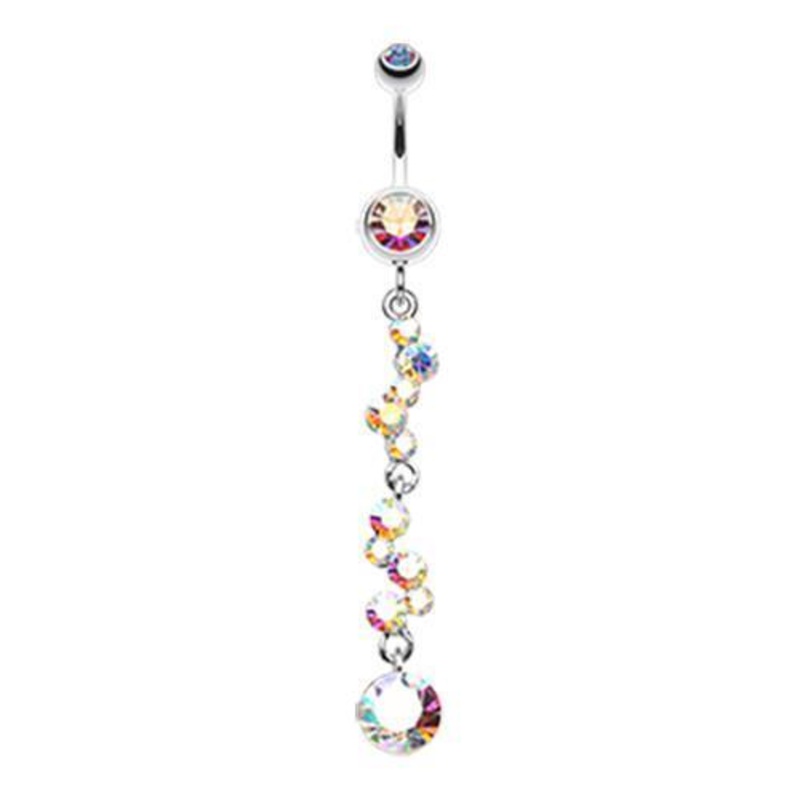 Aurora Borealis Crystal Journey Swirl Dangle Belly Ring 14G (1.6mm) Length: 3/8″ (10mm)