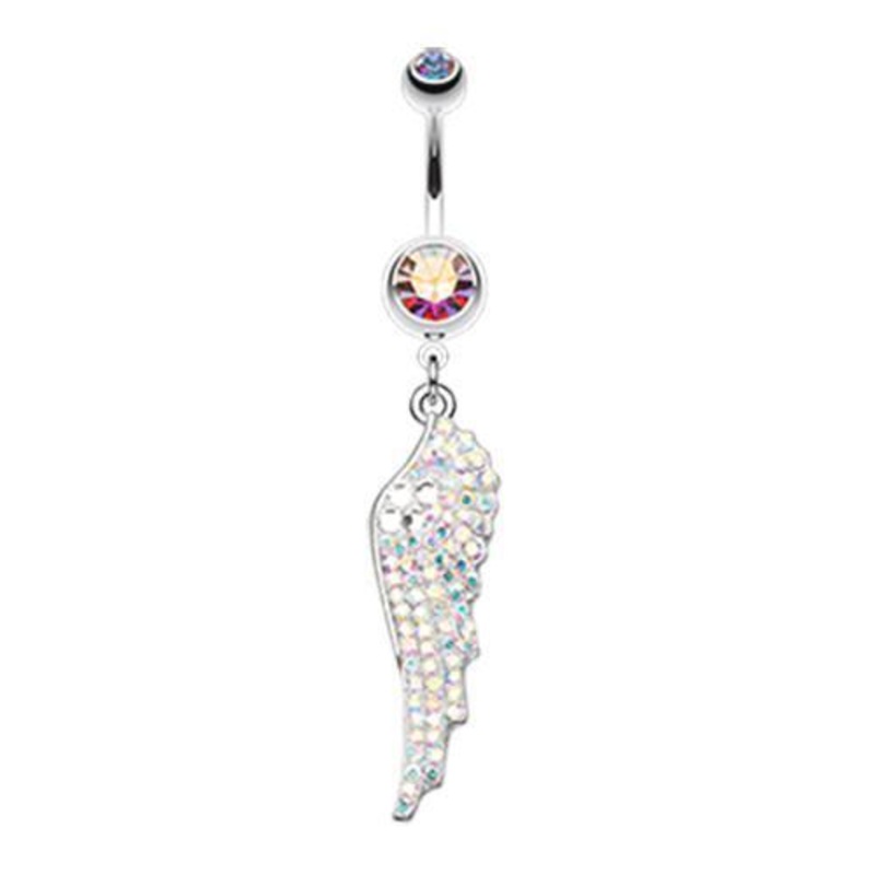 Aurora Borealis Jeweled Angel Wing Sparkle Dangle Belly Ring 14G (1.6mm) Length: 3/8″ (10mm)