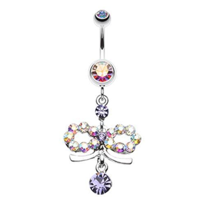 Aurora Borealis/Tanzanite Infinity Dazzle Dangle Belly Ring 14G (1.6mm) Length: 3/8″ (10mm)
