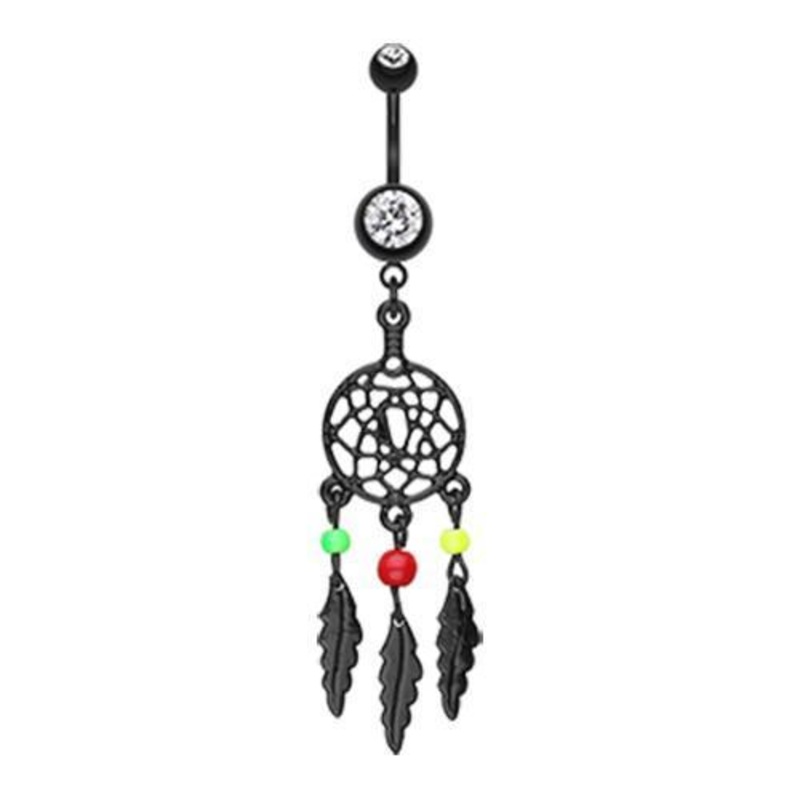 Black Enchanted Links Dream Catcher Dangle Belly Ring 14G (1.6mm) Length: 3/8″ (10mm)