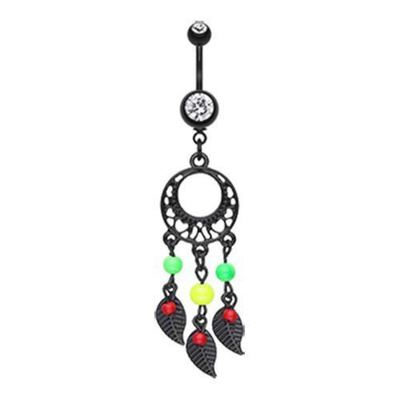 Black Enchanted Loop Dream Catcher Dangle Belly Ring 14G (1.6mm) Length: 3/8″ (10mm)