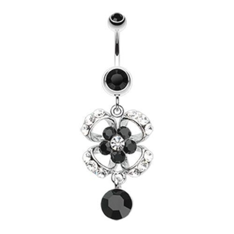 Black Flower Aura Dangle Belly Ring 14G (1.6mm) Length: 3/8″ (10mm)