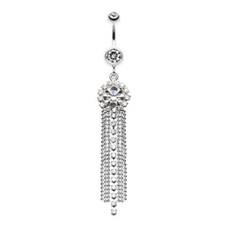 Clear Chandelier Bead Chain Sparkle Dangle Belly Ring 14G (1.6mm) Length: 3/8″ (10mm)