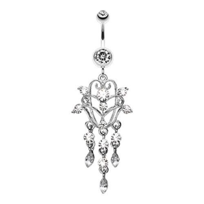 Clear Chandelier Filigree Sparkle Dangle Belly Ring 14G (1.6mm) Length: 3/8″ (10mm)