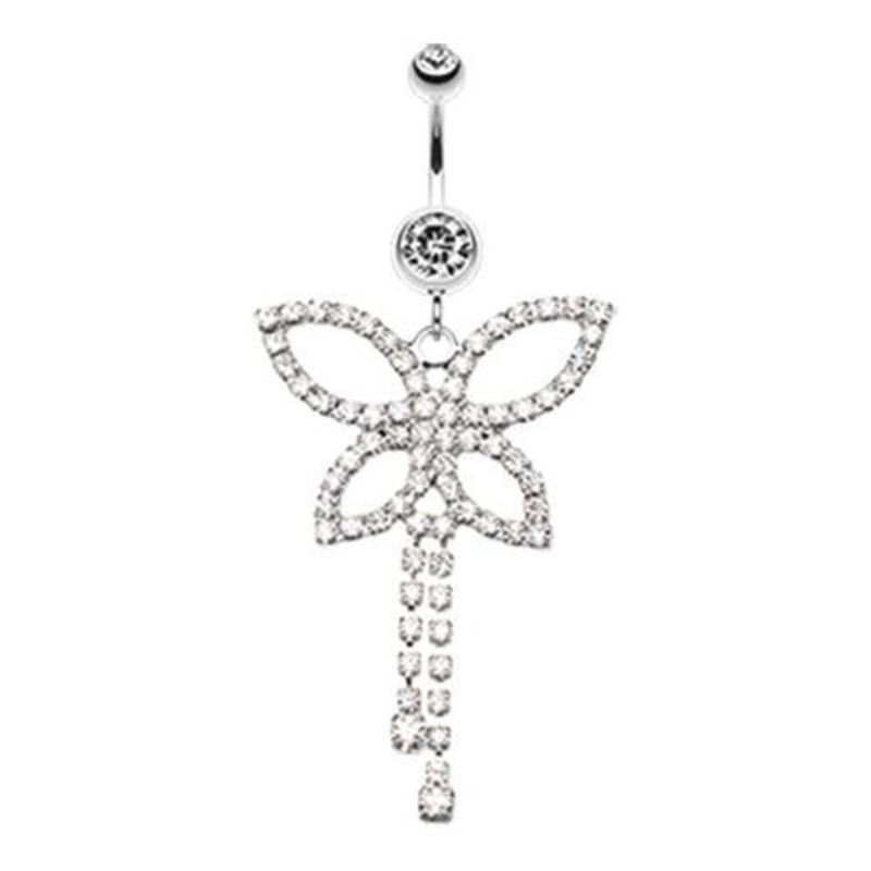 Clear Classic Butterfly Sparkle Dangle Belly Ring 14G (1.6mm) Length: 3/8″ (10mm)