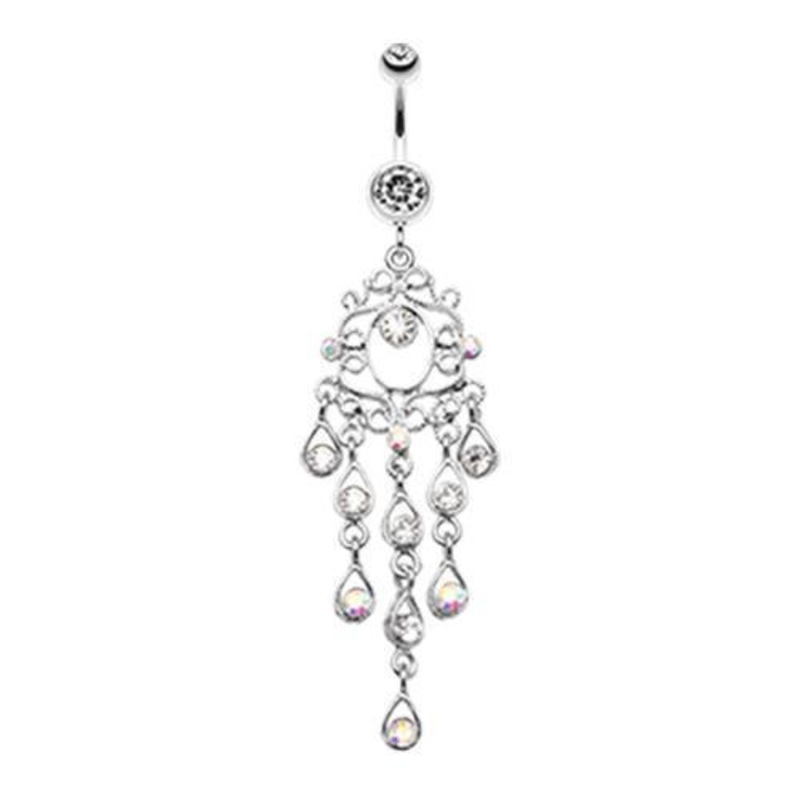 Clear Classic Chandelier Sparkle Dangle Belly Ring 14G (1.6mm) Length: 3/8″ (10mm)