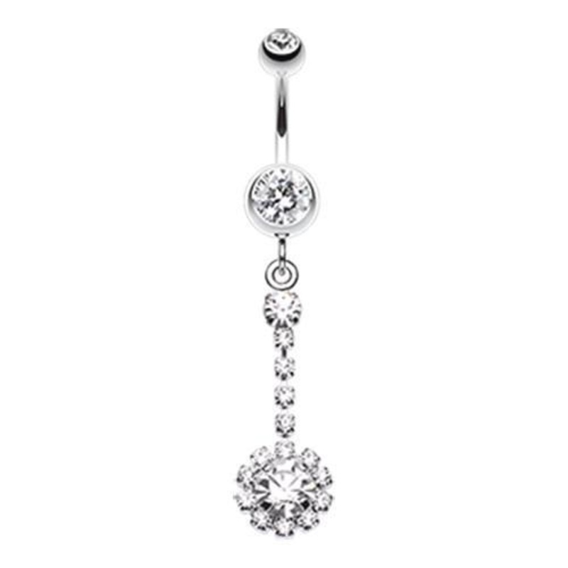 Clear Dangling Gem Drop Dangle Belly Ring 14G (1.6mm) Length: 3/8″ (10mm)