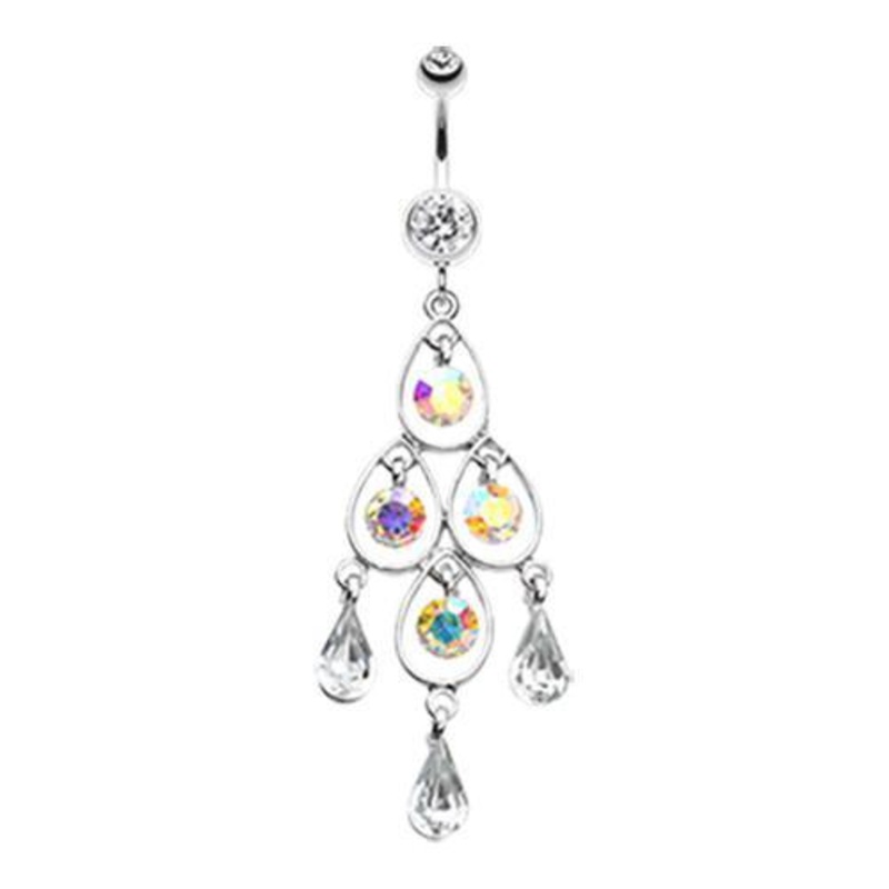 Clear Dazzle Loops Dangle Belly Ring 14G (1.6mm) Length: 3/8″ (10mm)