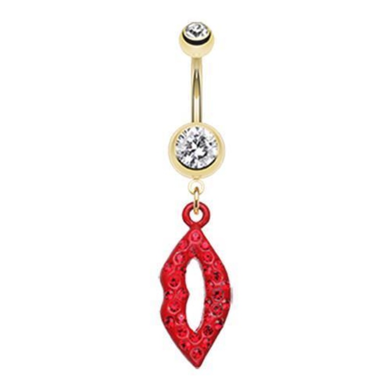 Clear Glamour Lip Sparkle Dangle Belly Ring 14G (1.6mm) Length: 3/8″ (10mm)