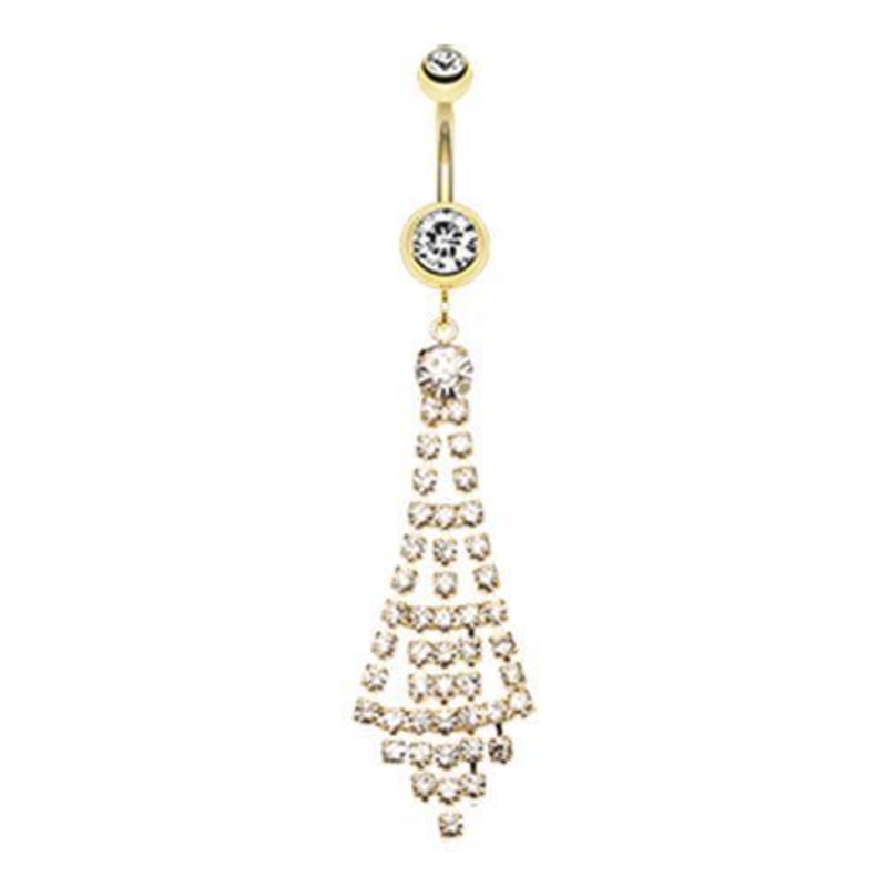 Clear Golden Chandelier Sparkle Dangle Belly Ring 14G (1.6mm) Length: 3/8″ (10mm)