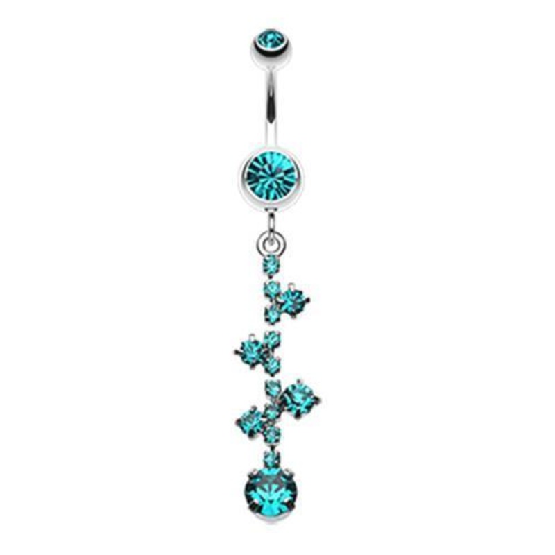 Teal Sparkle Drops Dangle Belly Ring 14G (1.6mm) Length: 3/8″ (10mm)