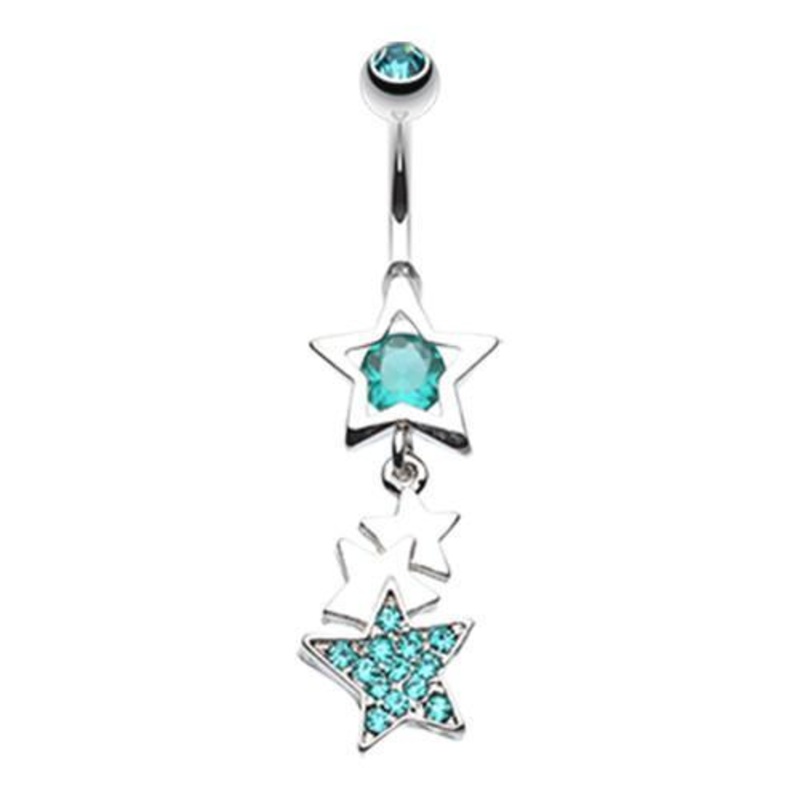 Teal Super Star Dangle Belly Ring 14G (1.6mm) Length: 3/8″ (10mm)