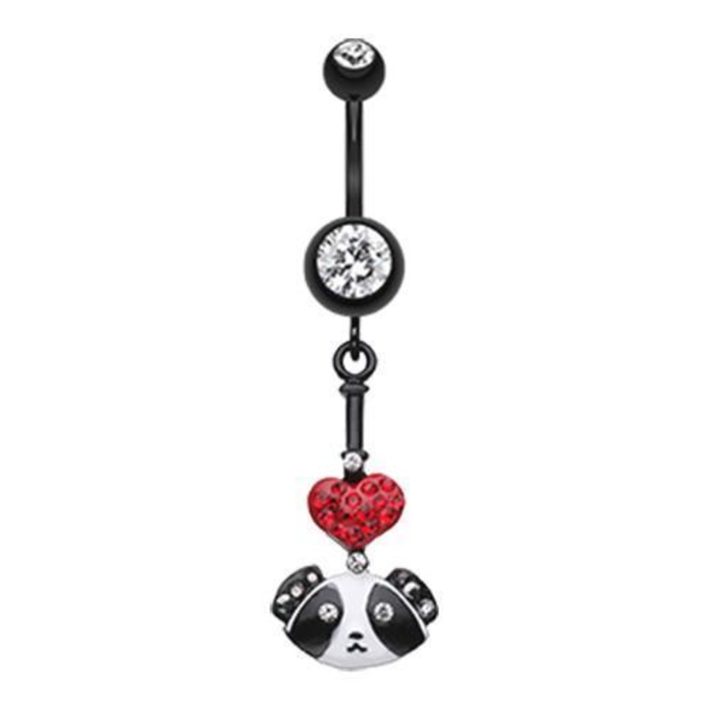 Adorable Heart Panda Dangle Belly Ring 14G (1.6mm) Length: 3/8″ (10mm)