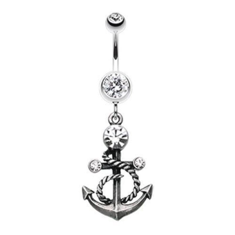 Antique Finish Classy Anchor Dangle Belly Ring 14G (1.6mm) Length: 3/8″ (10mm)
