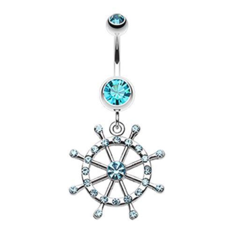 Aqua Classic Boat Anchor Wheel Dangle Belly Ring 14G (1.6mm) Length: 3/8″ (10mm)