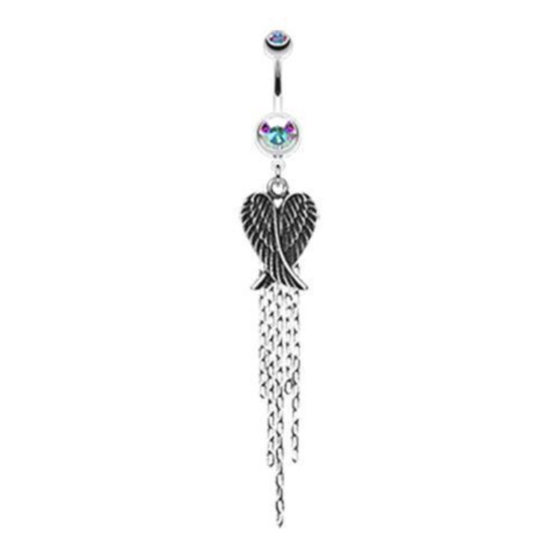 Aurora Borealis Fallen Angel Dangle Belly Ring 14G (1.6mm) Length: 3/8″ (10mm)