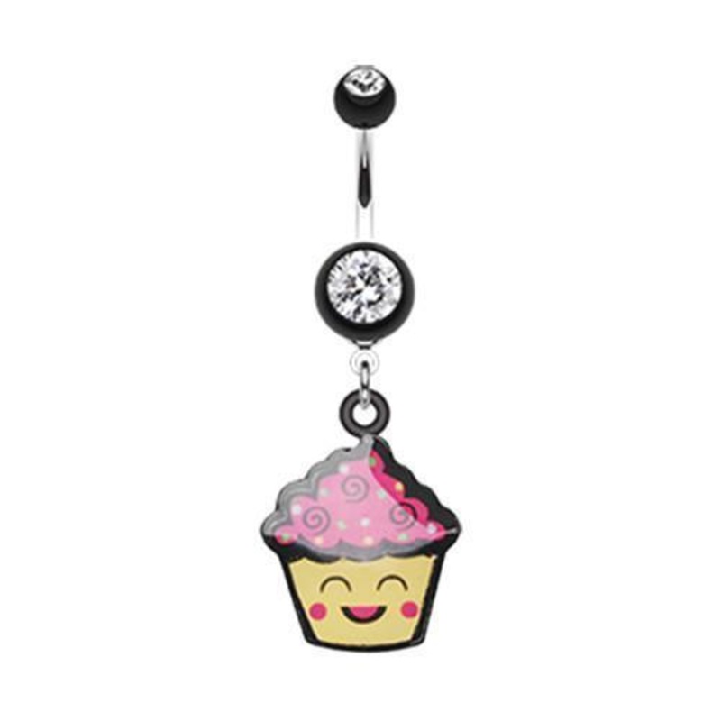 Black Cute Cupcake Chan Dangle Belly Ring 14G (1.6mm) Length: 3/8″ (10mm)