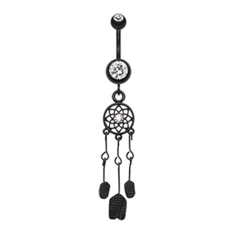 Black Dreamcatcher Dangle Belly Ring 14G (1.6mm) Length: 3/8″ (10mm)