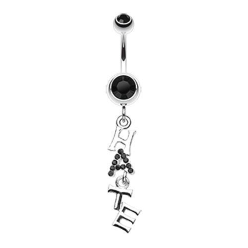 Black ‘HATE’ Dangle Belly Ring 14G (1.6mm) Length: 3/8″ (10mm)