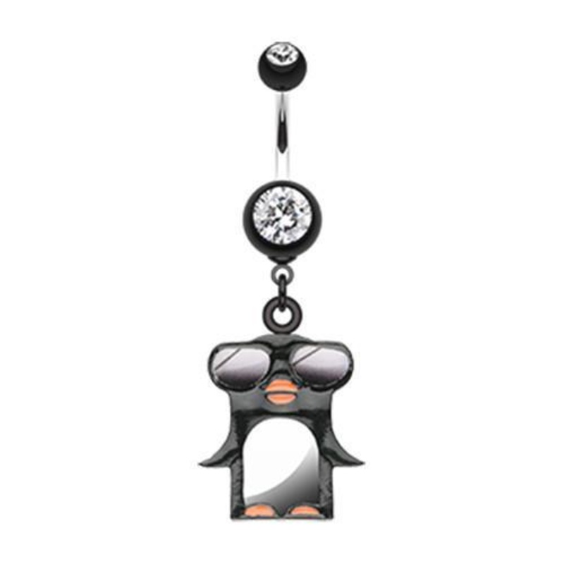 Black Penguin Swagg Dangle Belly Ring 14G (1.6mm) Length: 3/8″ (10mm)