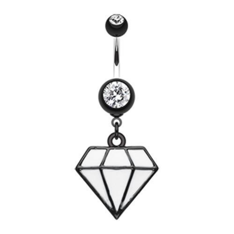 Black Urban Diamond Cast Dangle Belly Ring 14G (1.6mm) Length: 3/8″ (10mm)