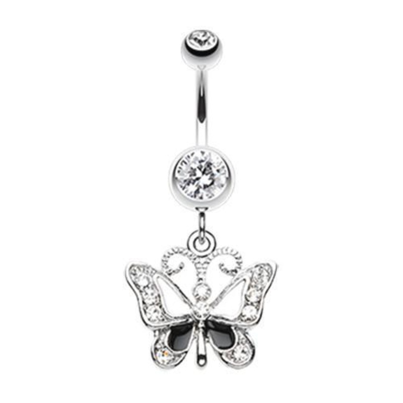 Clear Butterfly Delight Dangle Belly Ring 14G (1.6mm) Length: 3/8″ (10mm)