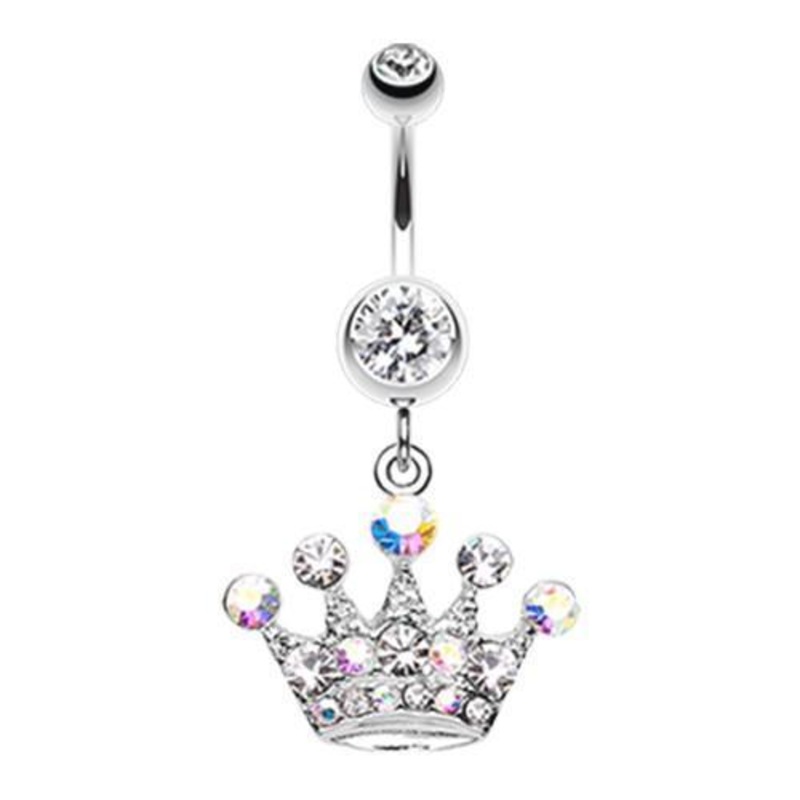 Clear Crown Jewel Multi-Gem Dangle Belly Ring 14G (1.6mm) Length: 3/8″ (10mm)