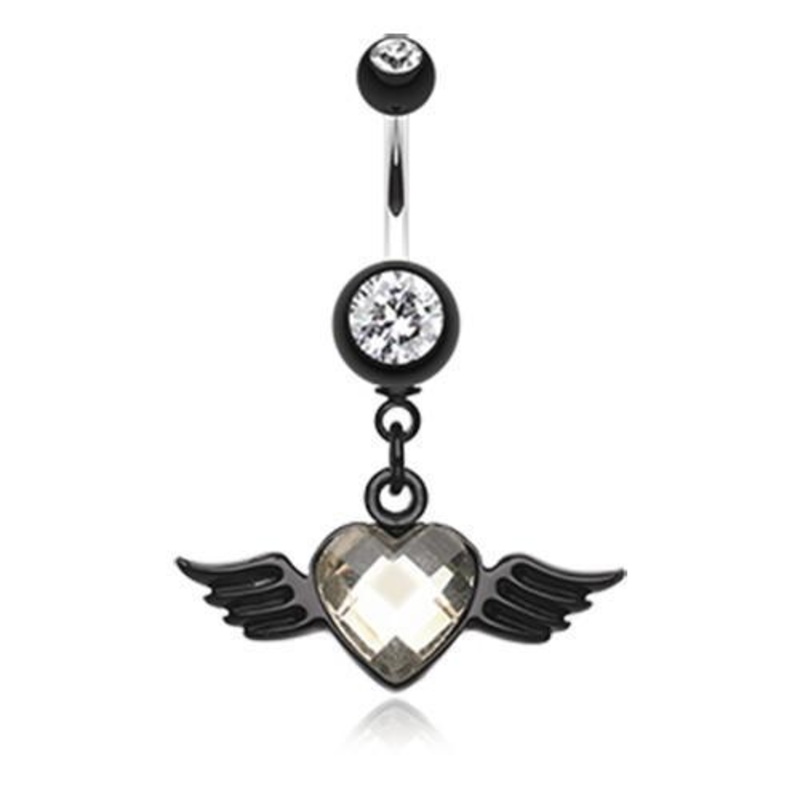 Clear Dark Love Angel Dangle Belly Ring 14G (1.6mm) Length: 3/8″ (10mm)