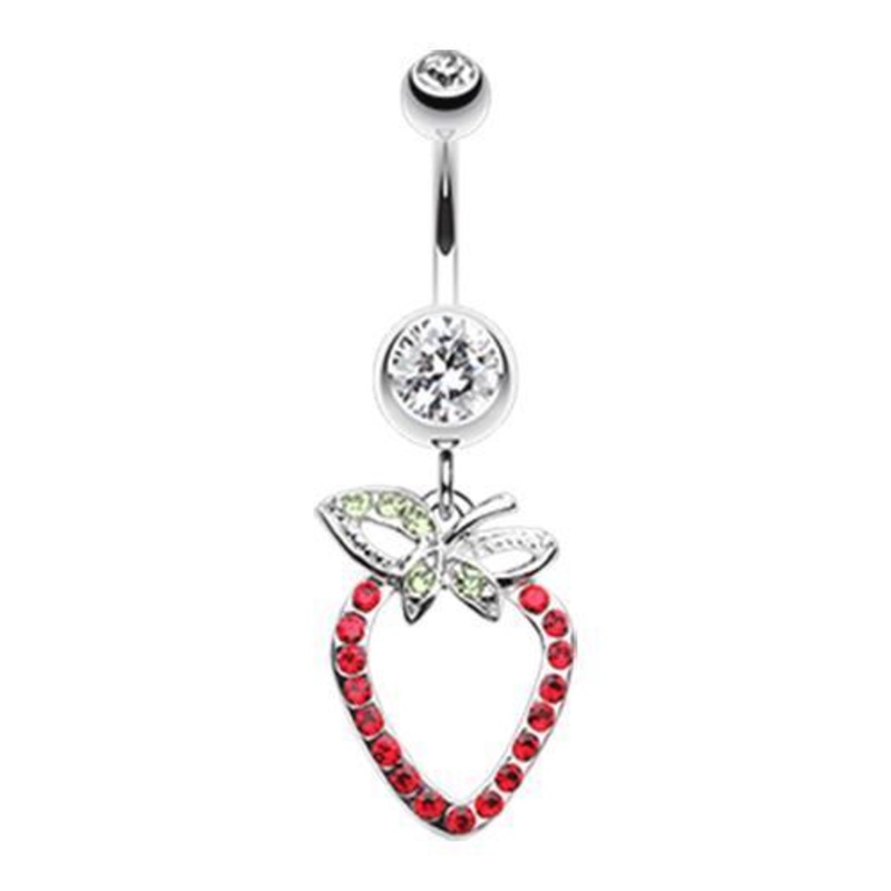 Clear Dazzle Berry Dangle Belly Ring 14G (1.6mm) Length: 3/8″ (10mm)