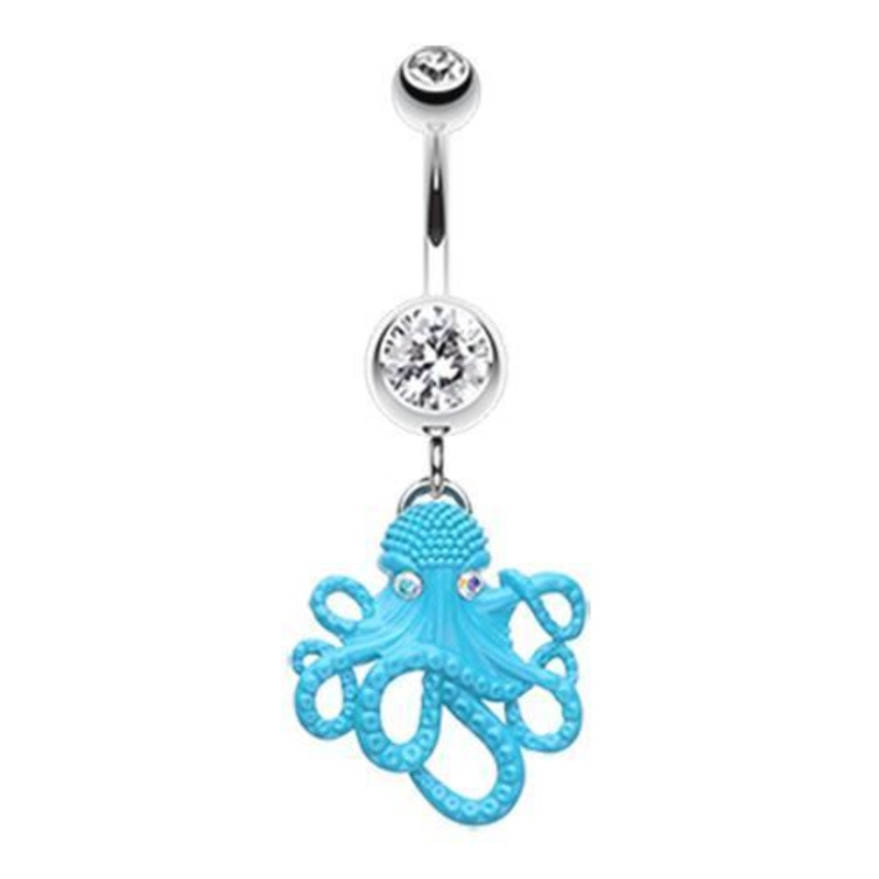 Clear Evil Octopus Dangle Belly Ring 14G (1.6mm) Length: 3/8″ (10mm)
