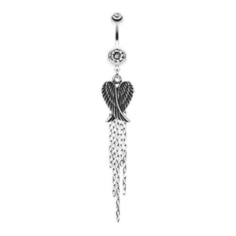 Clear Fallen Angel Dangle Belly Ring 14G (1.6mm) Length: 3/8″ (10mm)